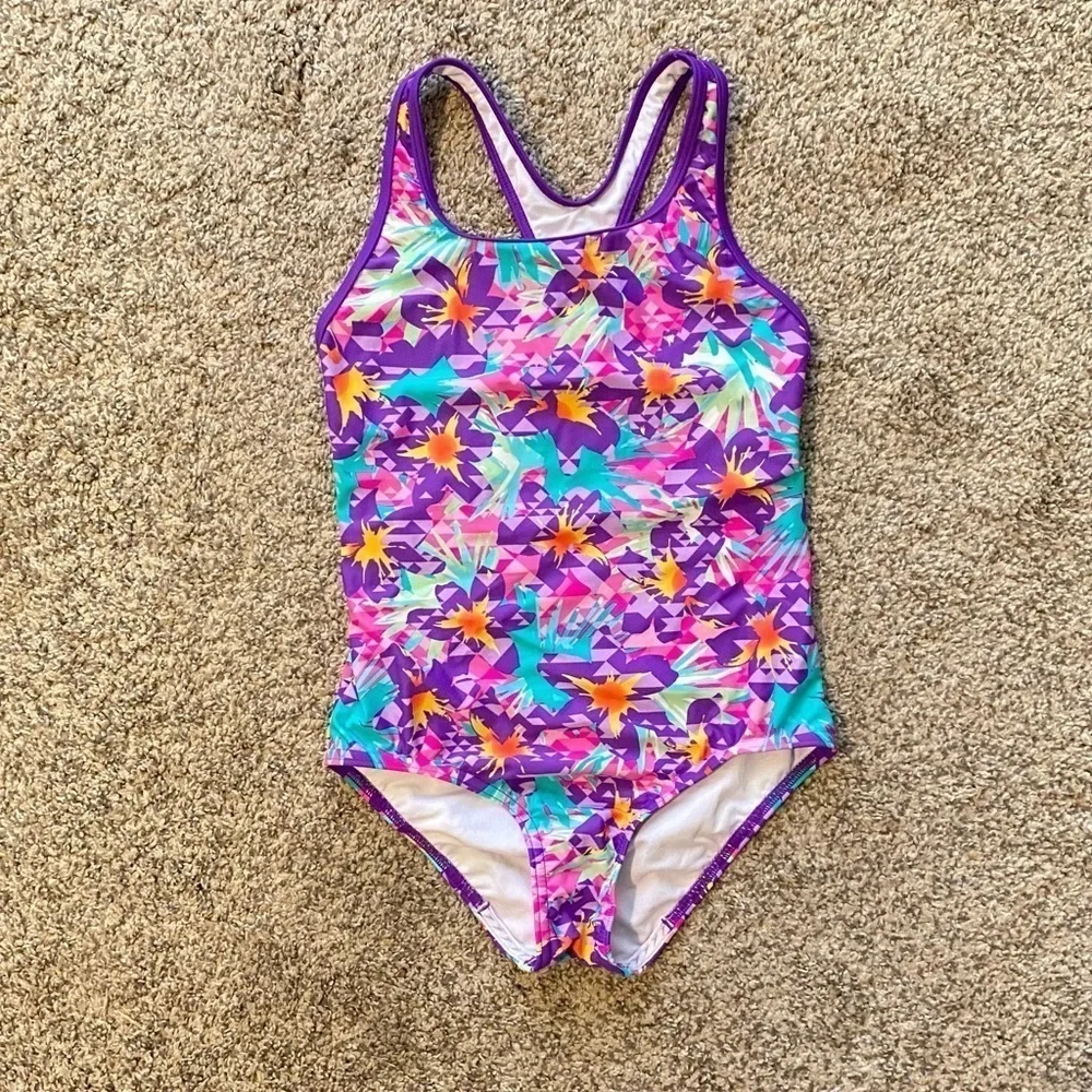 Speedo Floral Multicolor One-Piece Swimsuit Sz 12